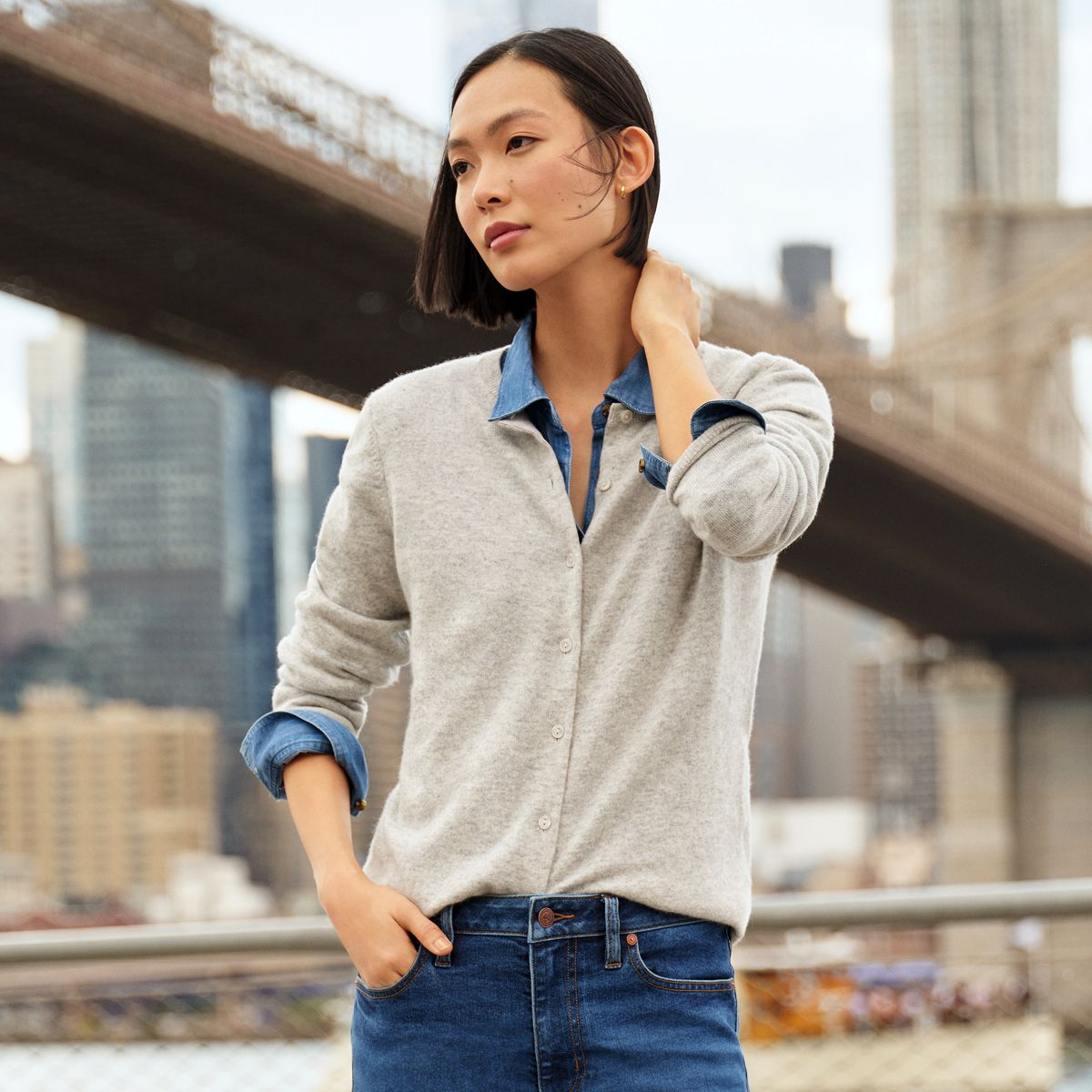 SAVINTARI Women's Crew Neck Cashmere Cardigan product image