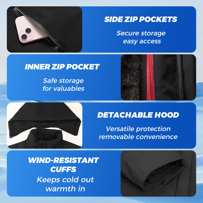Men's Warm Gift Thermal Thick Hooded Parka Coat - Black | SAVINTARI