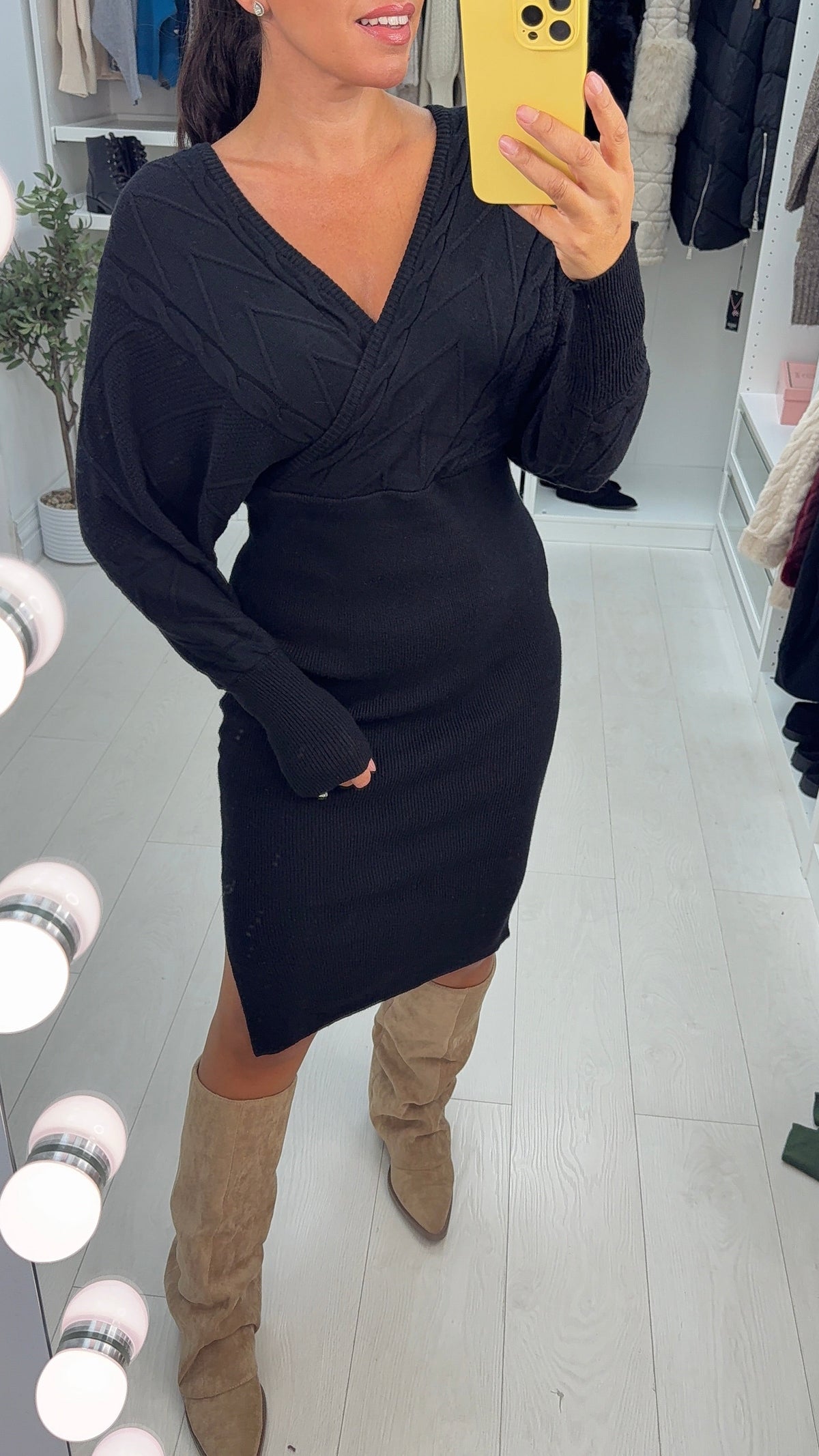 SAVINTARI Lorelle Cable Knit Detailed V Neck Jumper Dress