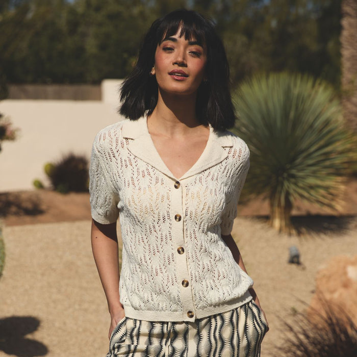 SAVINTARI Women's Soft Ease Pointelle Cardigan With Linen