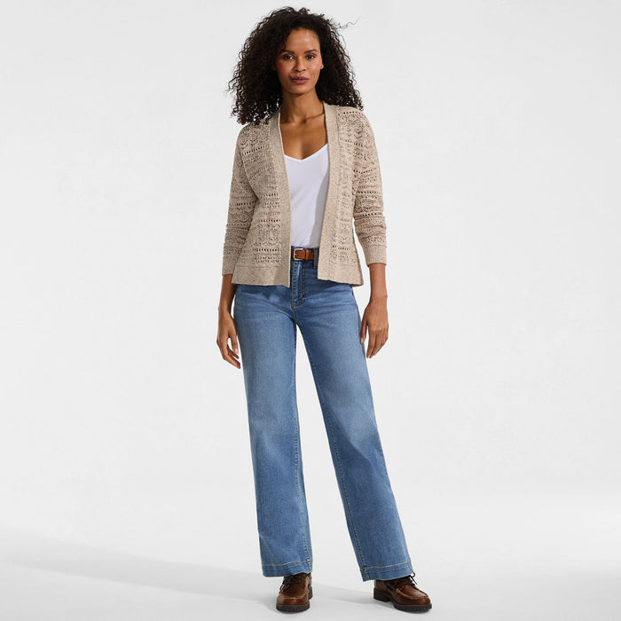 SAVINTARI Women's Soft Ease Pointelle Cardigan Oat