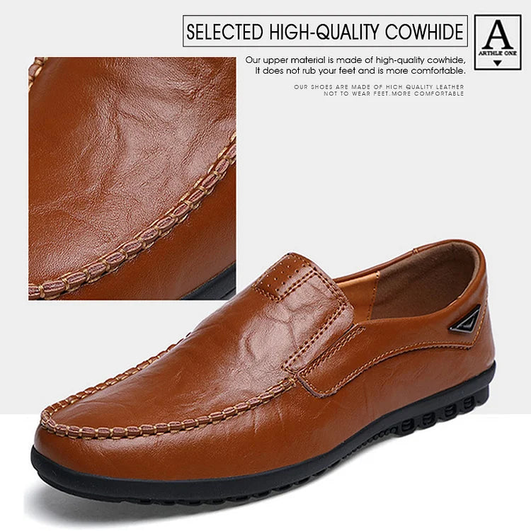 Men's Genuine Leather Loafers Shoes（50 - Red-brown | SAVINTARI