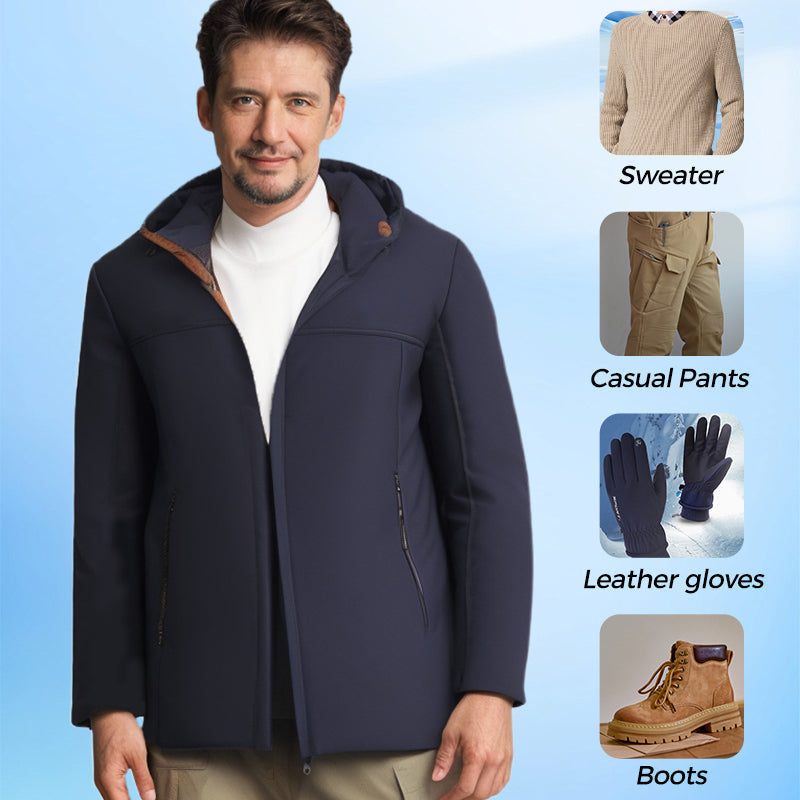 Men's Warm Gift Thermal Thick Hooded Parka Coat - Black | SAVINTARI