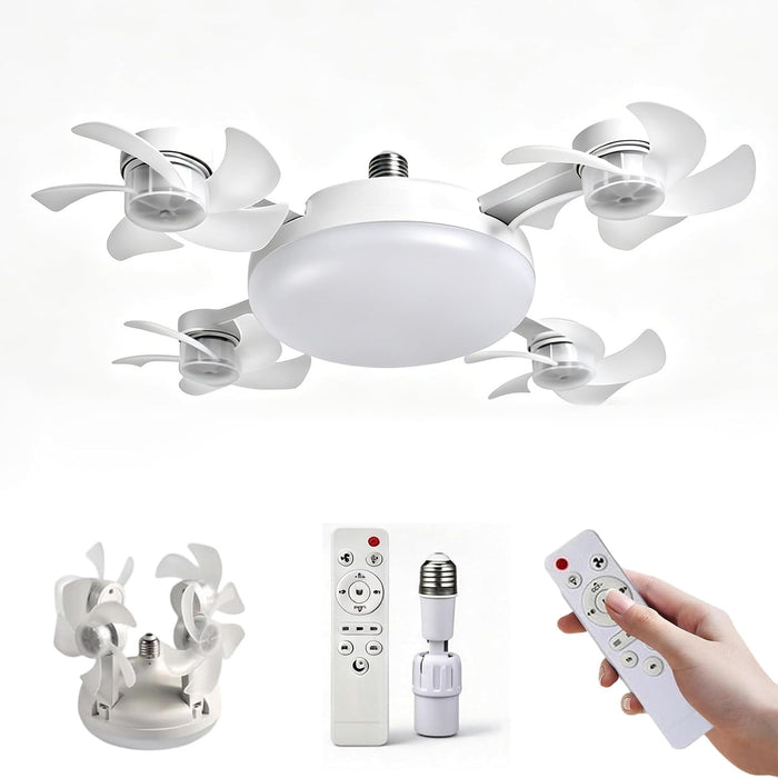 Ventilador de Techo con Luz LED y Mando a Distancia - Lámpara Ventilador E27 Plegable, Silencioso y Bajo Consumo