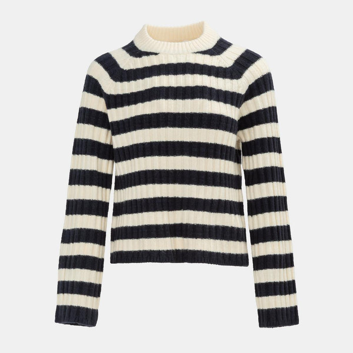 Women's Stripe Jumper Open Hem - Black | Stripe Knit Layer | SAVINTARI