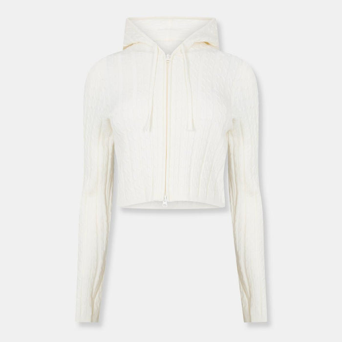 Women's Full Zip Cable Knit Jumper - Black | Cable Knit Layer | SAVINTARI