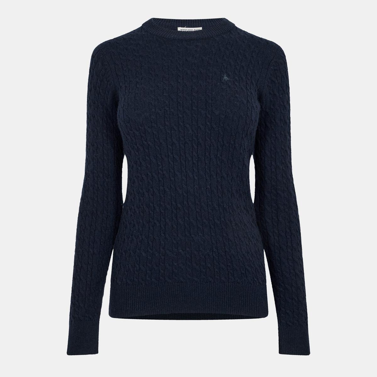 Women's Tinsbury Merino Wool Blend Cable Knitted Jumper - Black | SAVINTARI women's jumper
