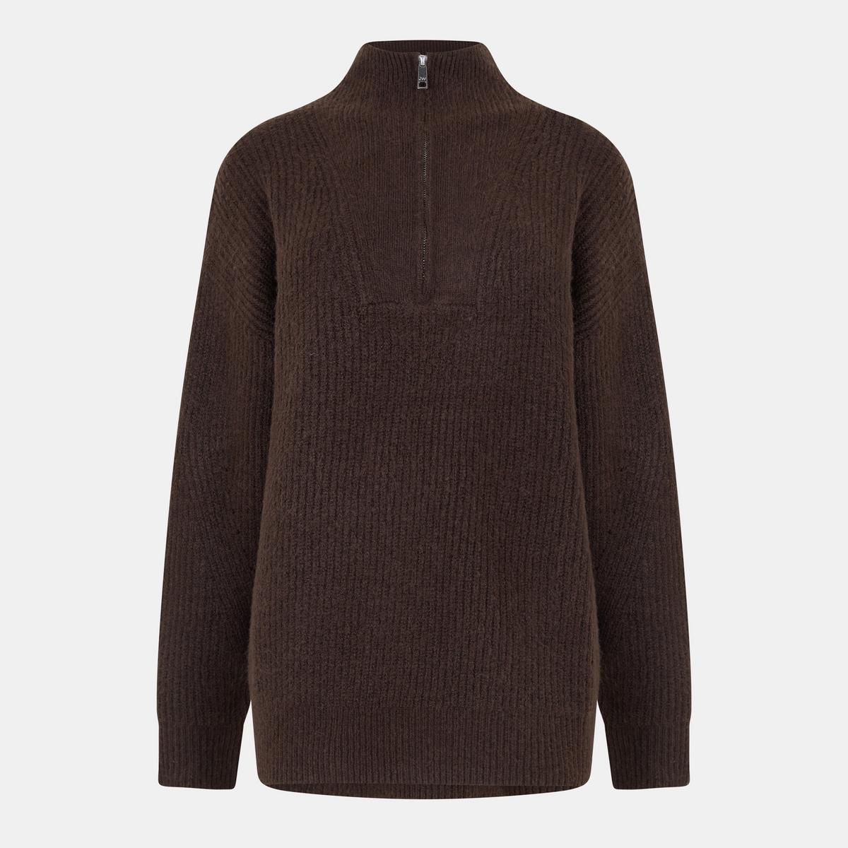 Women's High Neck Zip Knitted Jumper - Black | SAVINTARI women's jumper