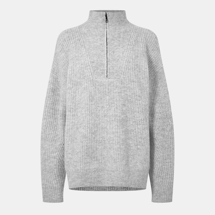 Women's High Neck Zip Knitted Jumper - Black | Roll Neck Knit | SAVINTARI