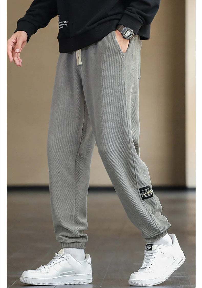Men's Corduroy Fabric Casual Soft Pants（50 - Black | SAVINTARI