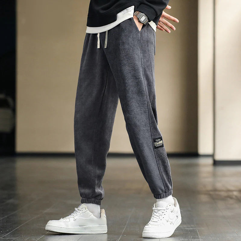 Men's Corduroy Fabric Casual Soft Pants（50 - Black | SAVINTARI
