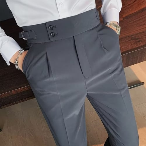 Men's Solid Color Straight Casual Trousers - Black | SAVINTARI