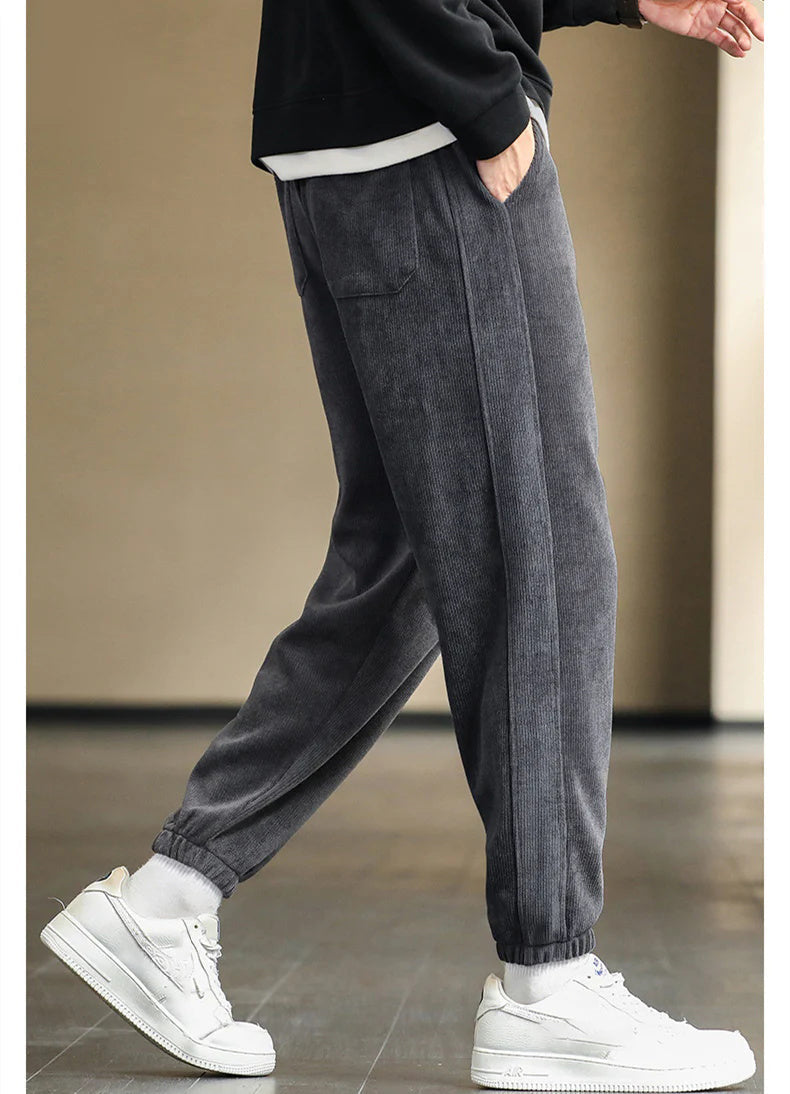 Men's Corduroy Fabric Casual Soft Pants（50 - Black | SAVINTARI