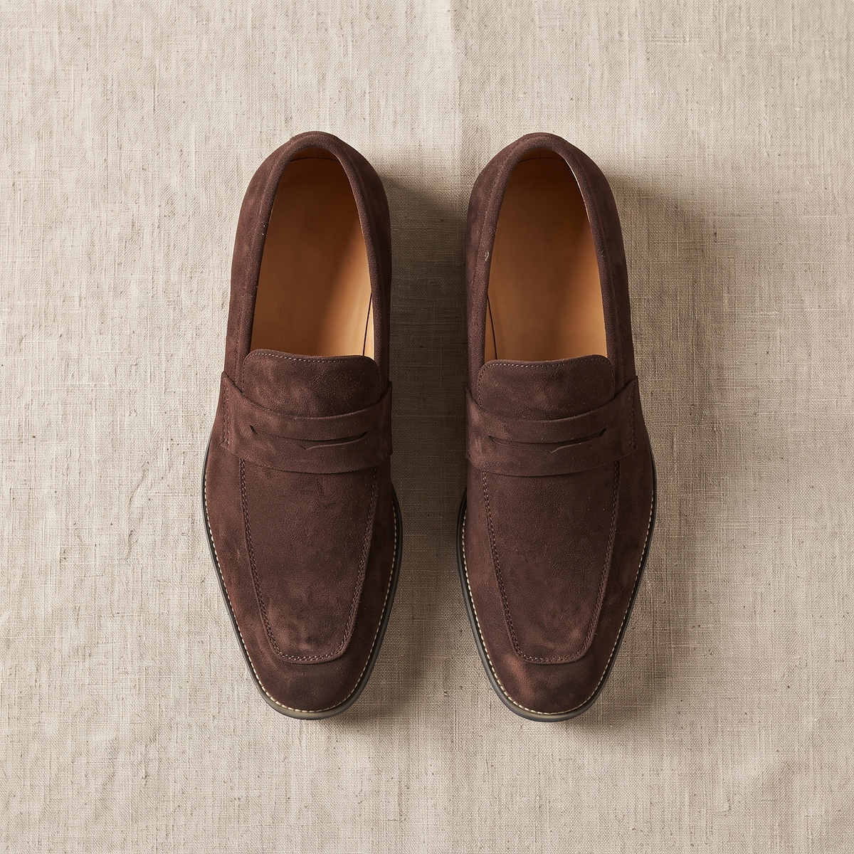 Men's Suede Penny Loafers in Brown view 4 | mens suede penny loafers | SAVINTARI