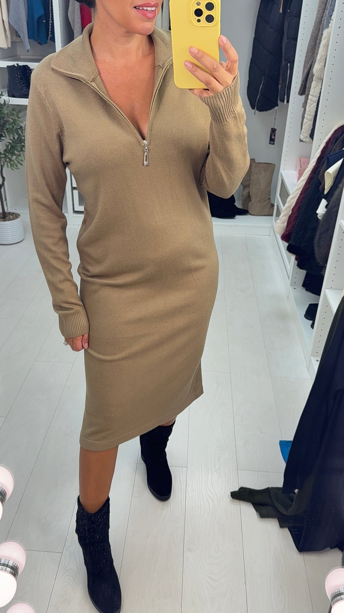 SAVINTARI Tally Plain Zip Front Maxi Jumper Dress