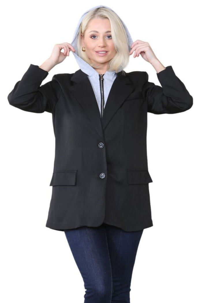 Black Hooded Insert Blazer- Senely