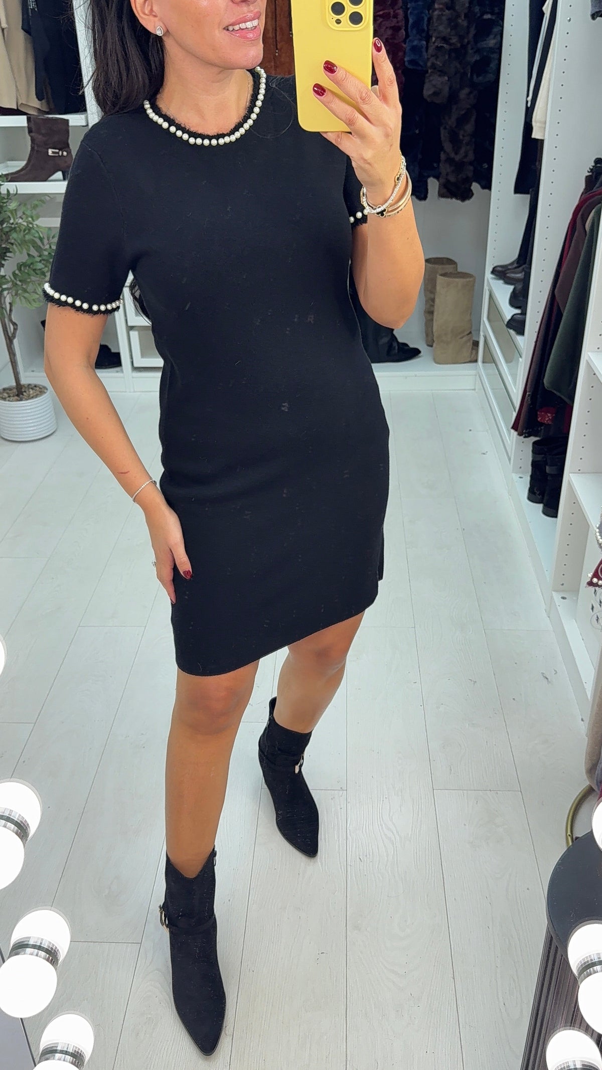 SAVINTARI Ursula Plain Pearl Detailed Knit Dress