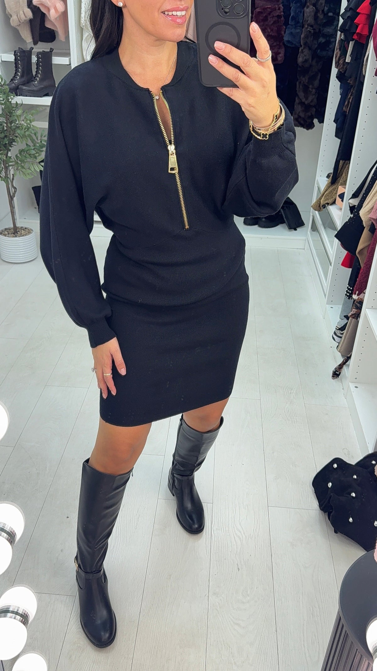 SAVINTARI Naima Zip Front Detail Knitted Dress