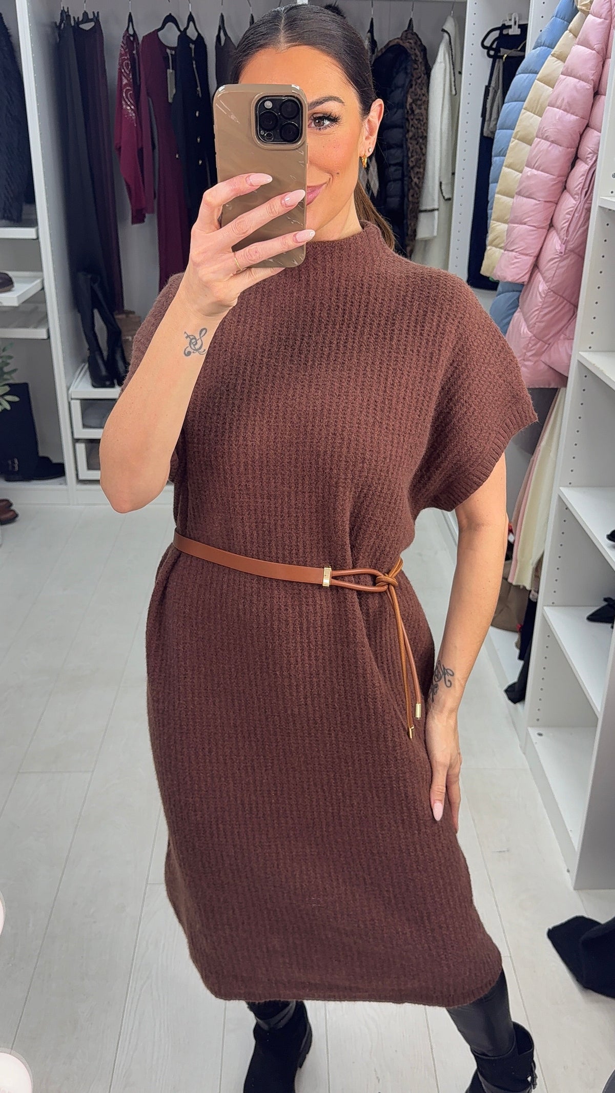 SAVINTARI Prinny Plain Loose Fit Belted Jumper Dress