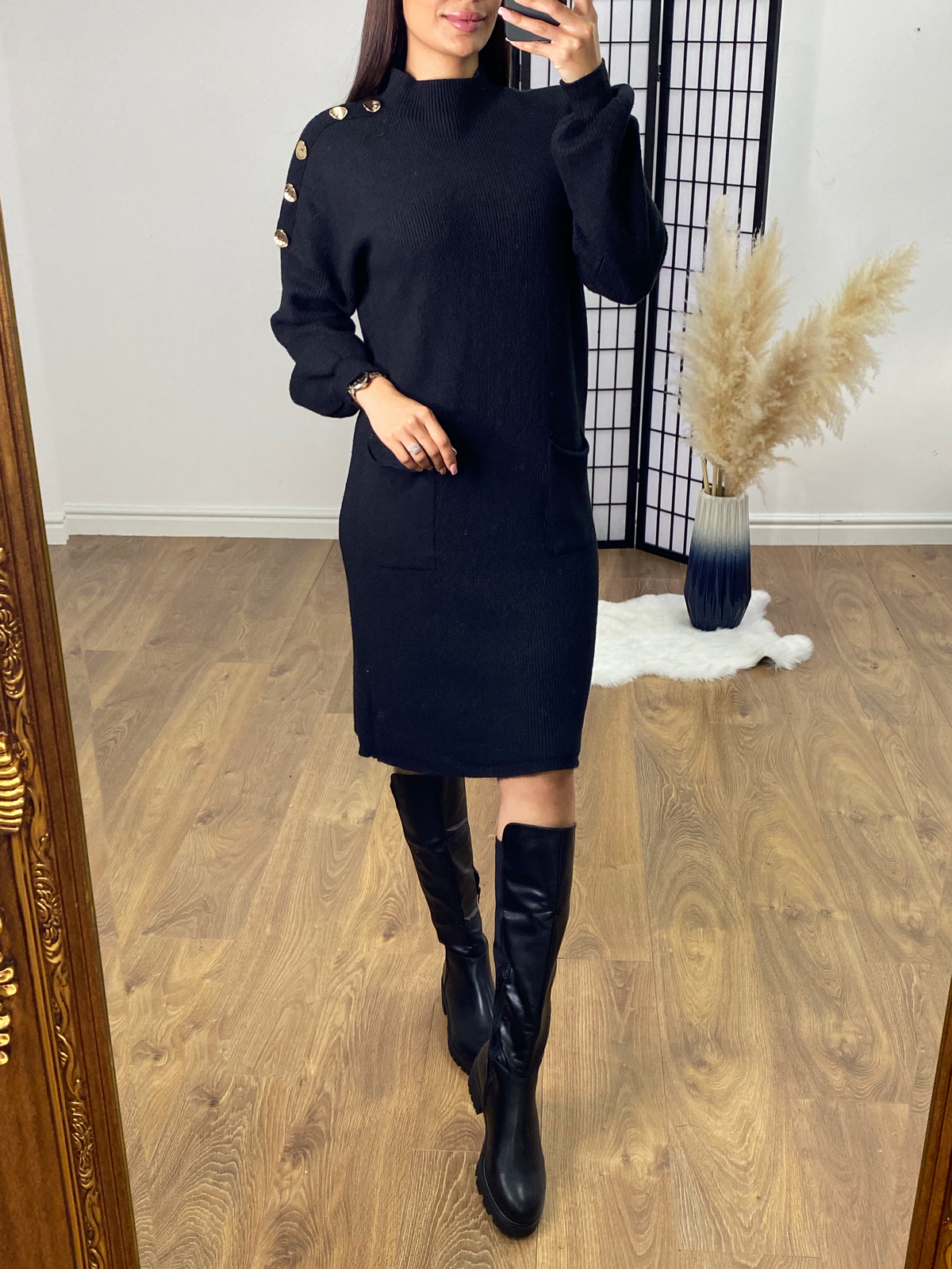 SAVINTARI Chantal Button Detail Jumper Dress