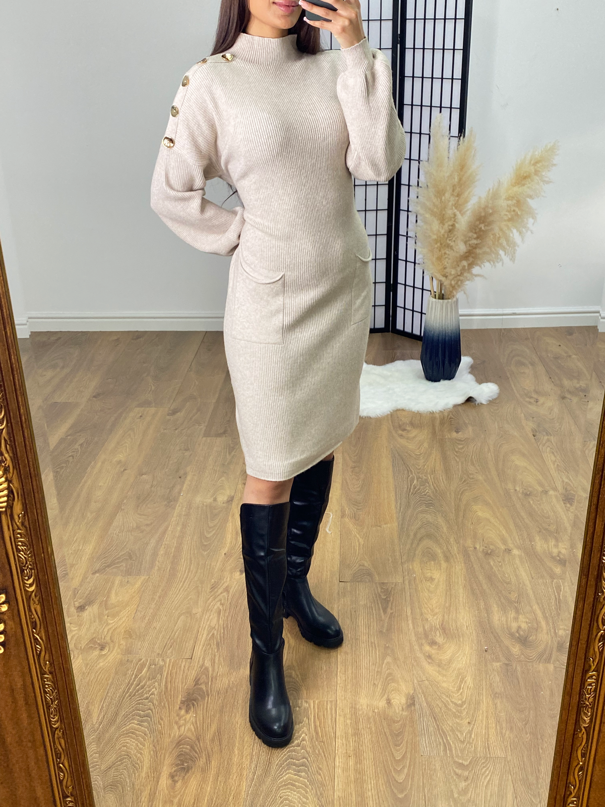 SAVINTARI Chantal Button Detail Jumper Dress