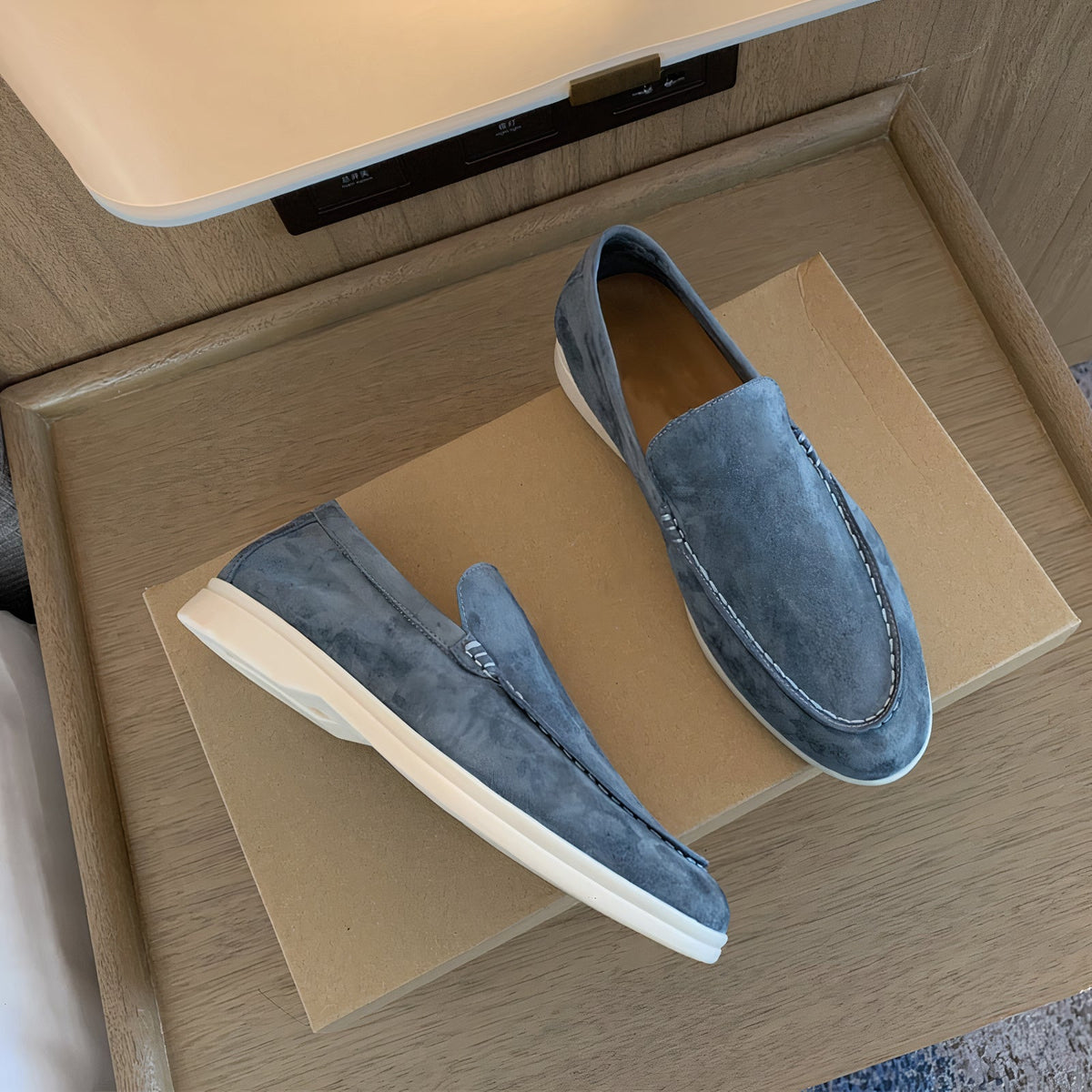 Men's Suede Loafers in Light Blue | mens suede loafers | SAVINTARI