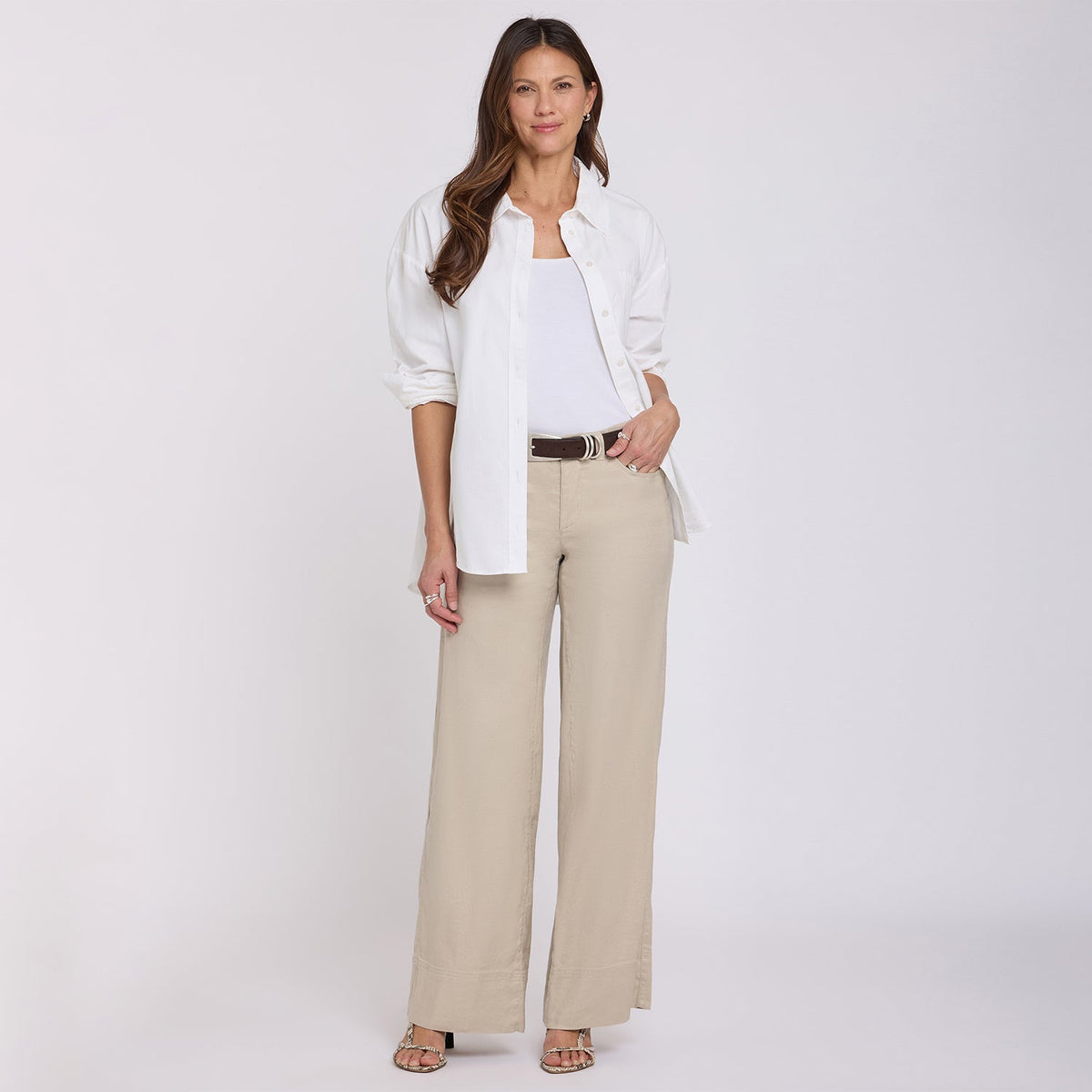 5 Pocket Wide Leg Trouser Pants - Feather - wide leg trousers