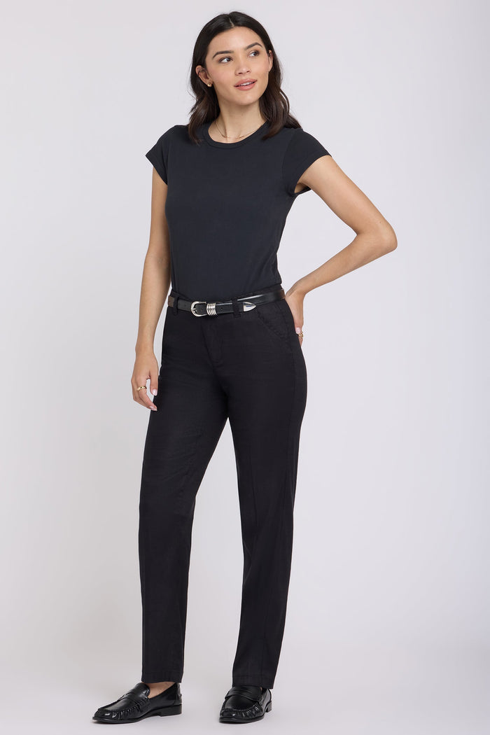 Women's Straight Leg Linen Pants - Black | Linen Summer-Autumn Pants | SAVINTARI