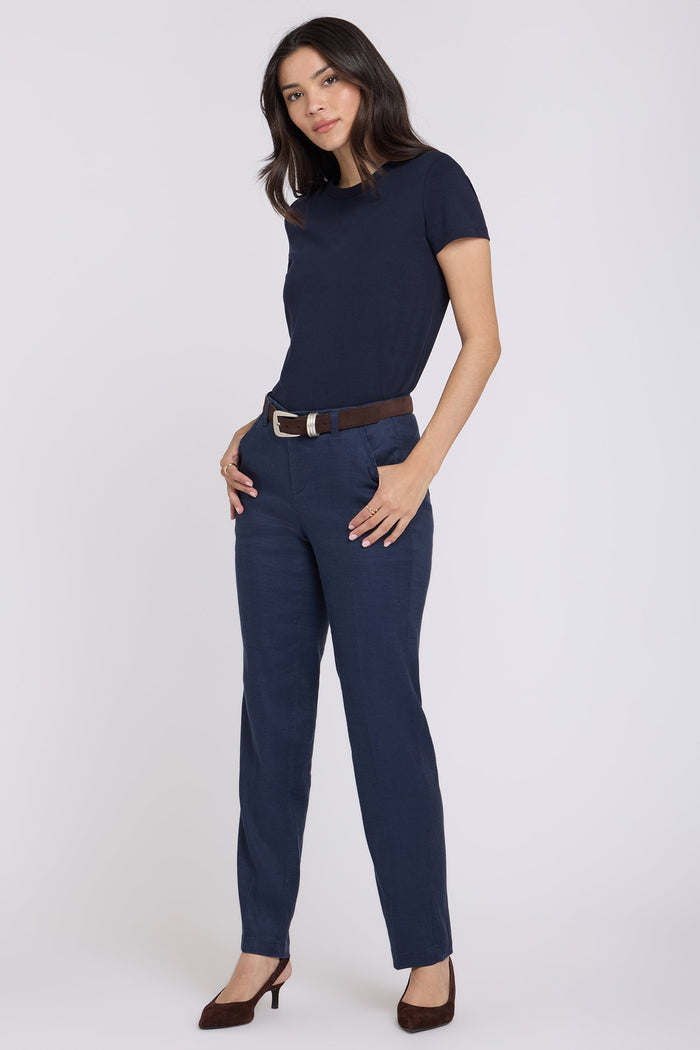 Women's Straight Leg Linen Pants - Oxford Navy | Linen Summer-Autumn Pants | SAVINTARI
