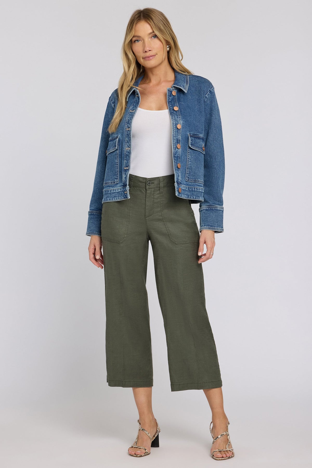 Wide Leg Cargo Capri Pants - Desert Green - cargo trousers
