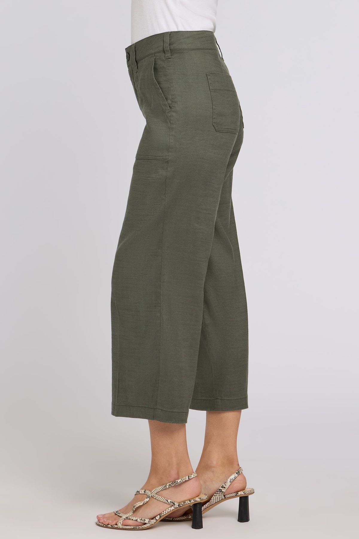 Wide Leg Cargo Capri Pants - Desert Green - cargo trousers