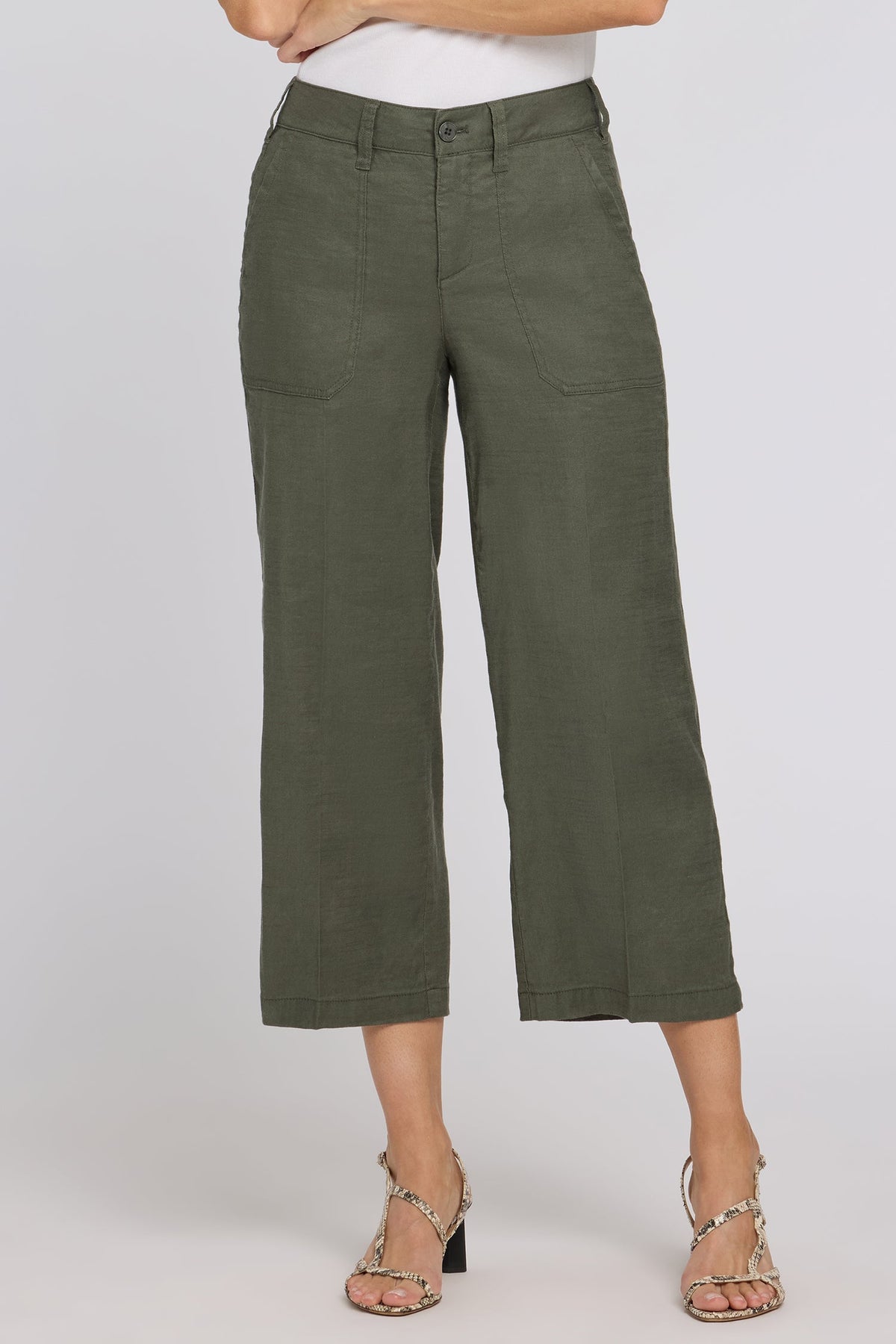 Wide Leg Cargo Capri Pants - Desert Green - cargo trousers