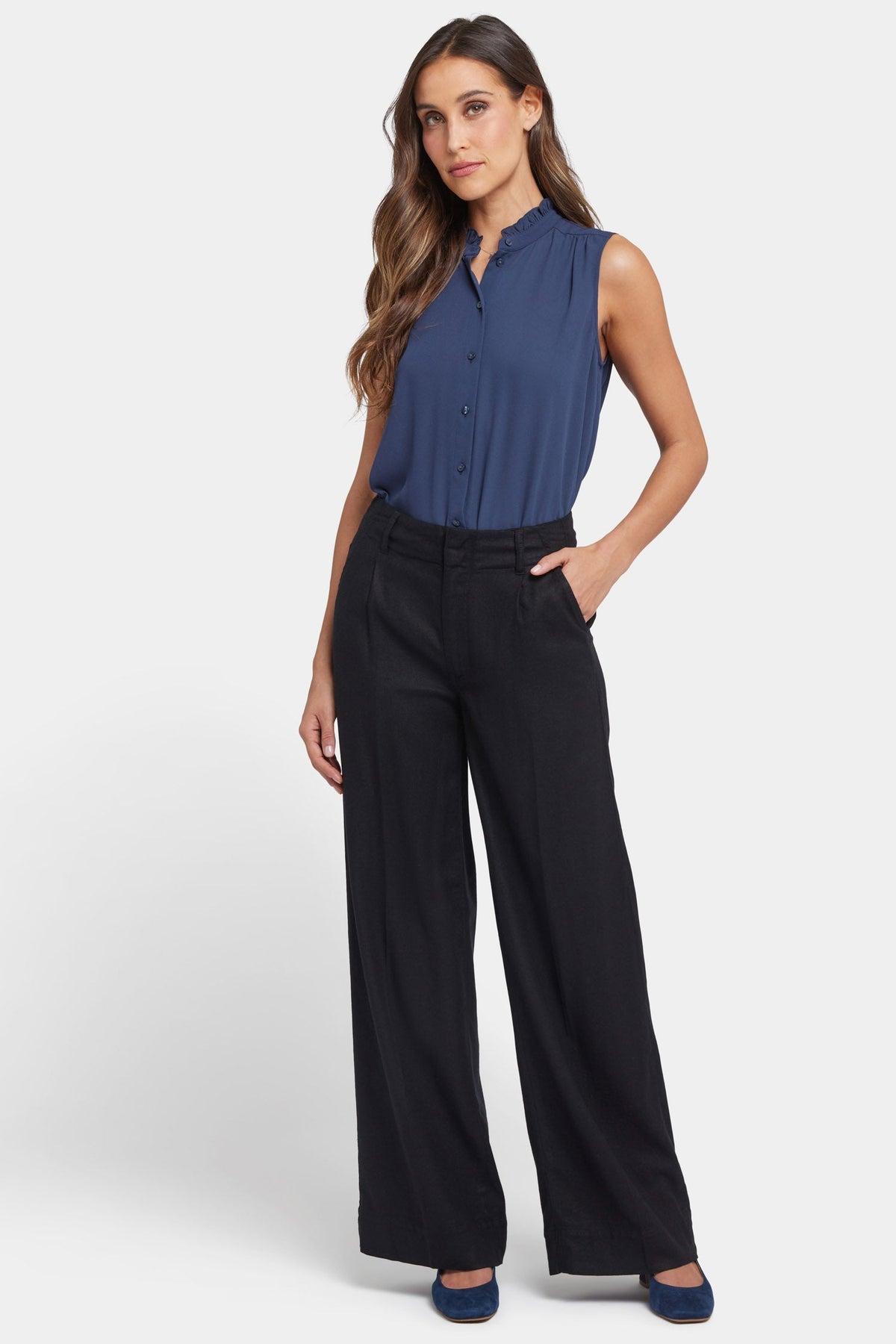 Mona Wide Leg Trouser Pants - Black - wide leg trousers