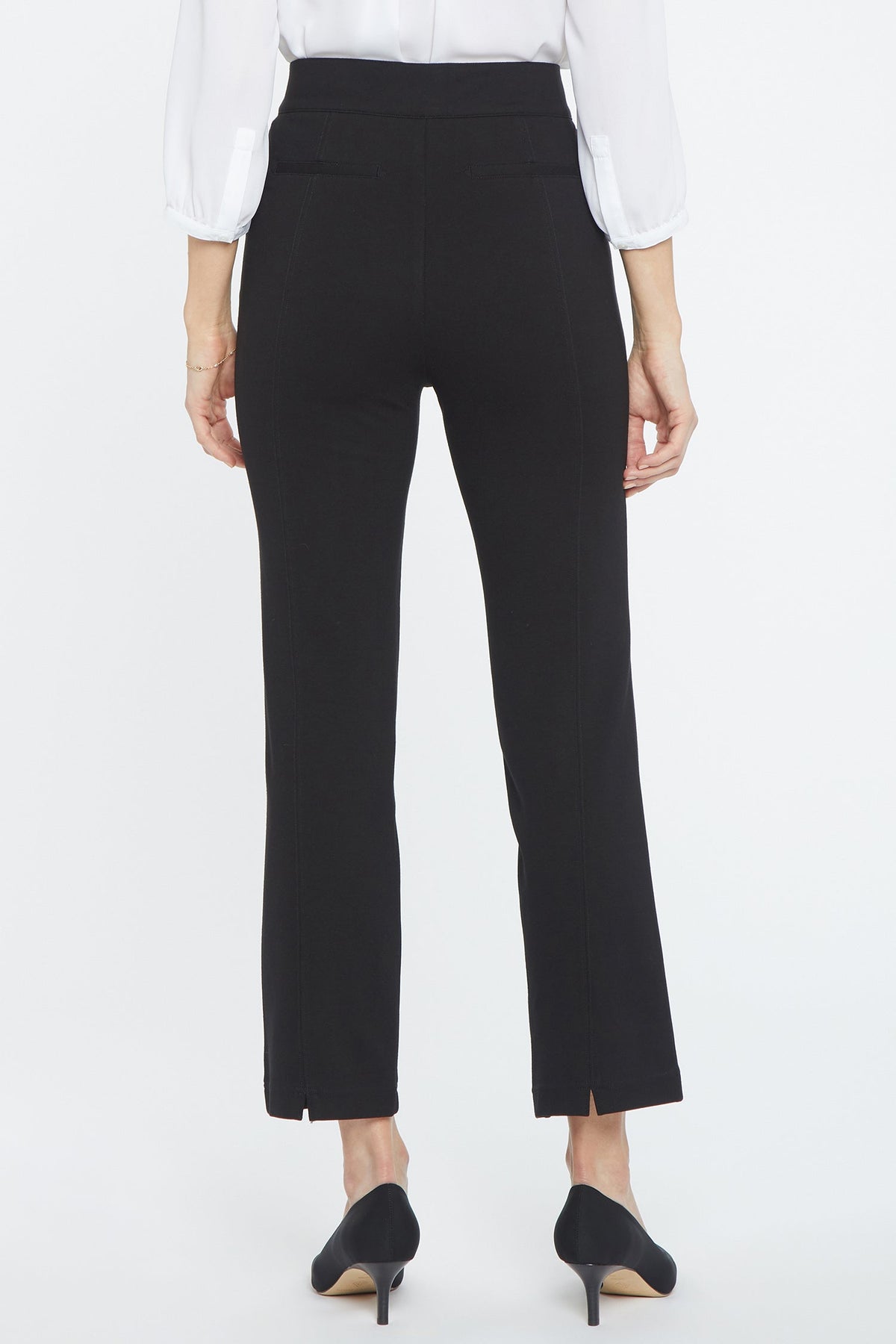 Pull-On Straight Crop Pants - Black - straight leg trousers