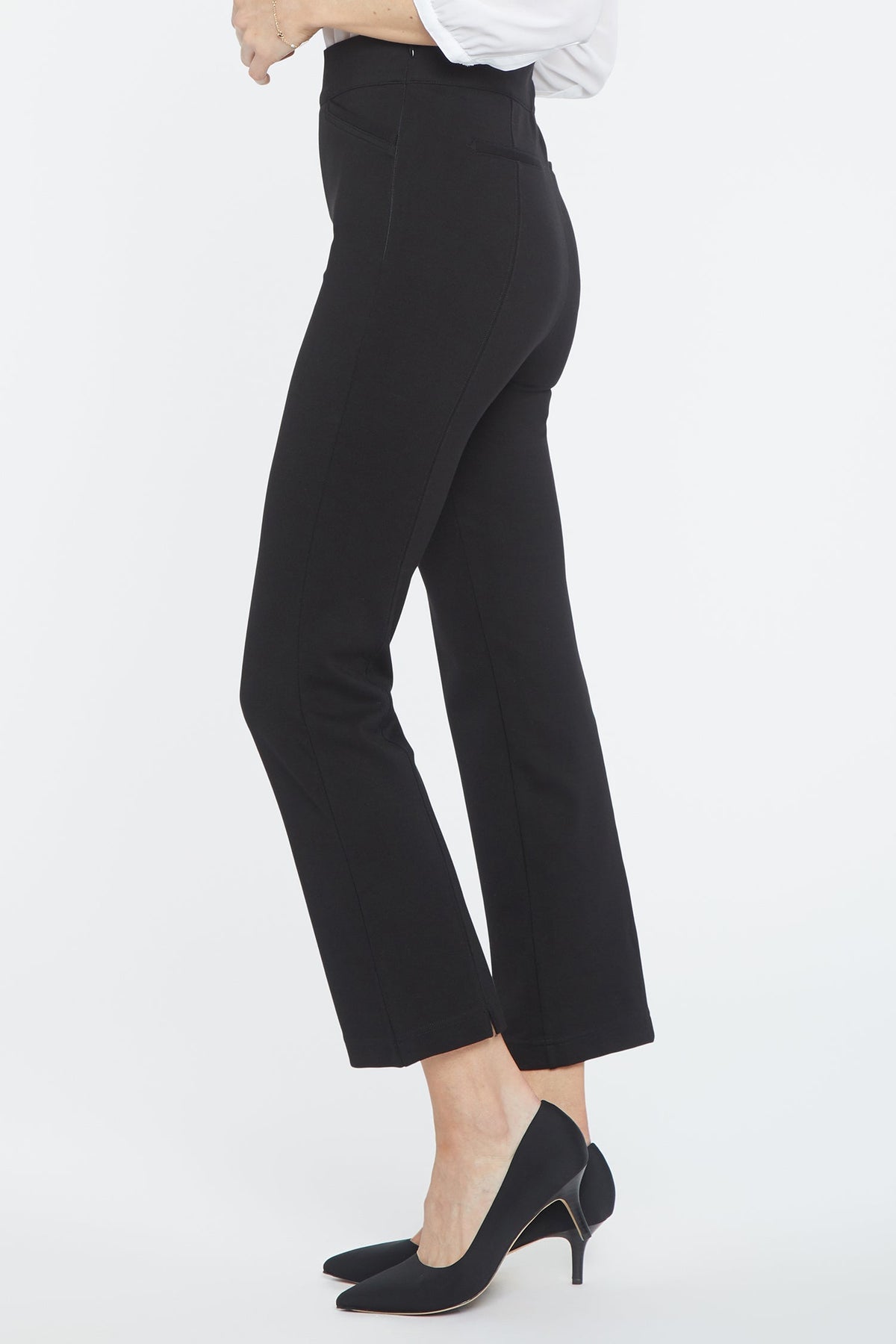Pull-On Straight Crop Pants - Black - straight leg trousers