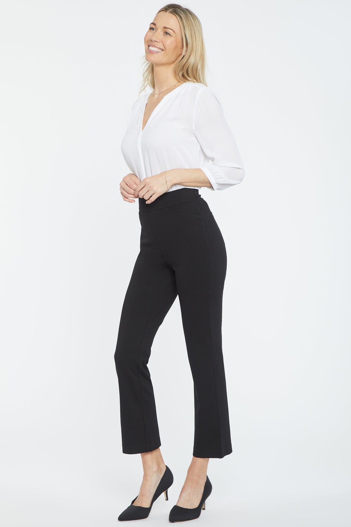 Pull-On Straight Crop Pants - Black - straight leg trousers