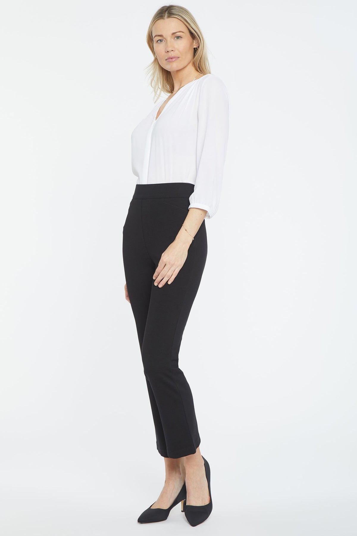 Pull-On Straight Crop Pants - Black - straight leg trousers