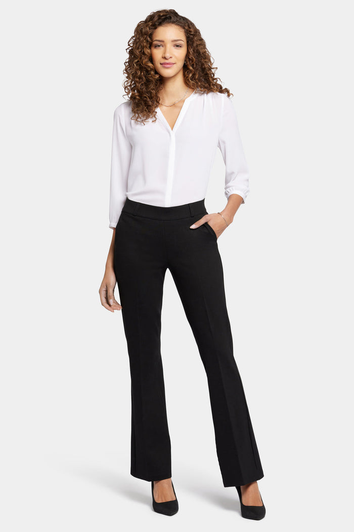 Women's Pull On Flare Trousers - Black | Easy Waist Everyday Pants | SAVINTARI