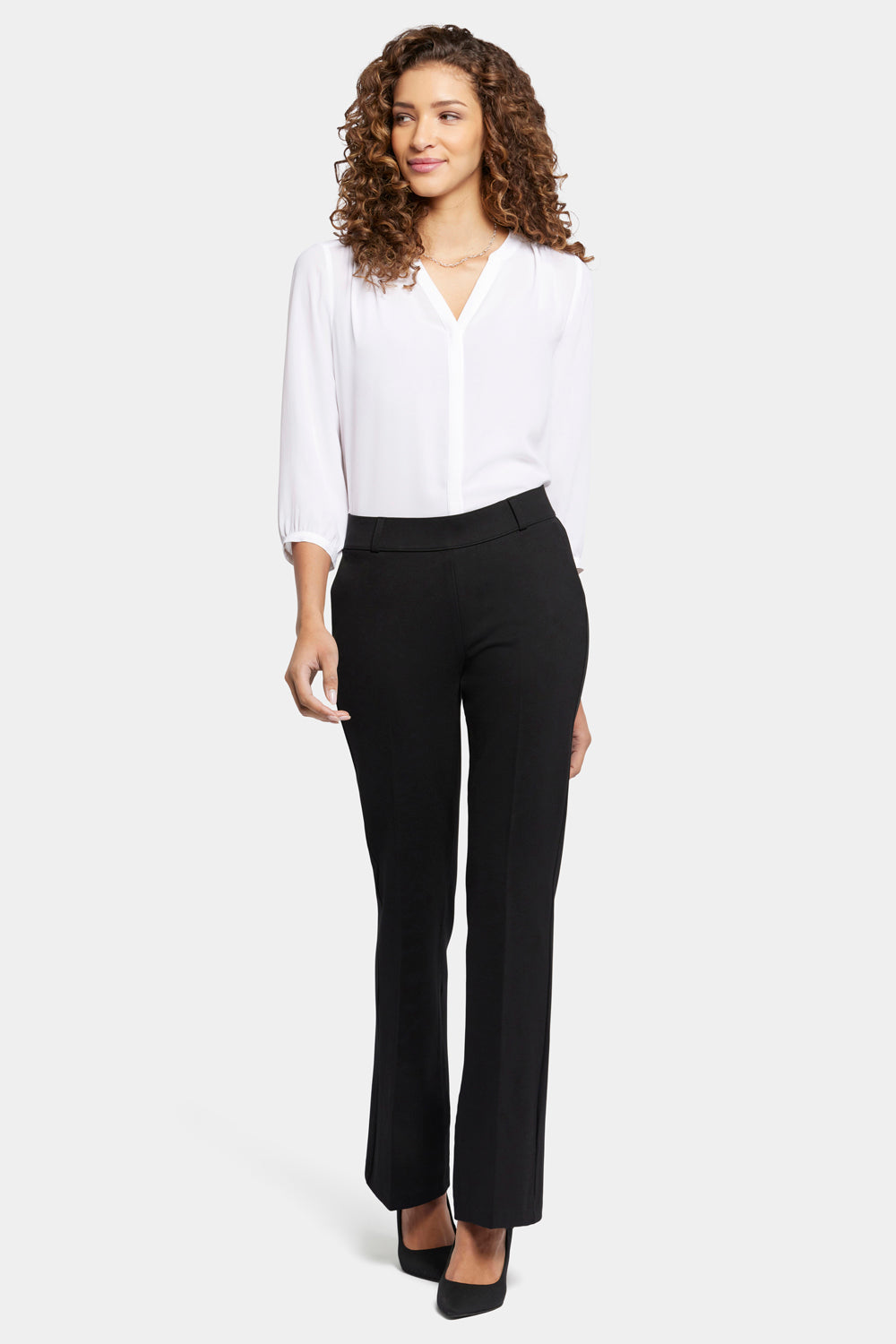 Pull-On Flared Trouser Pants - Black - pull on trousers