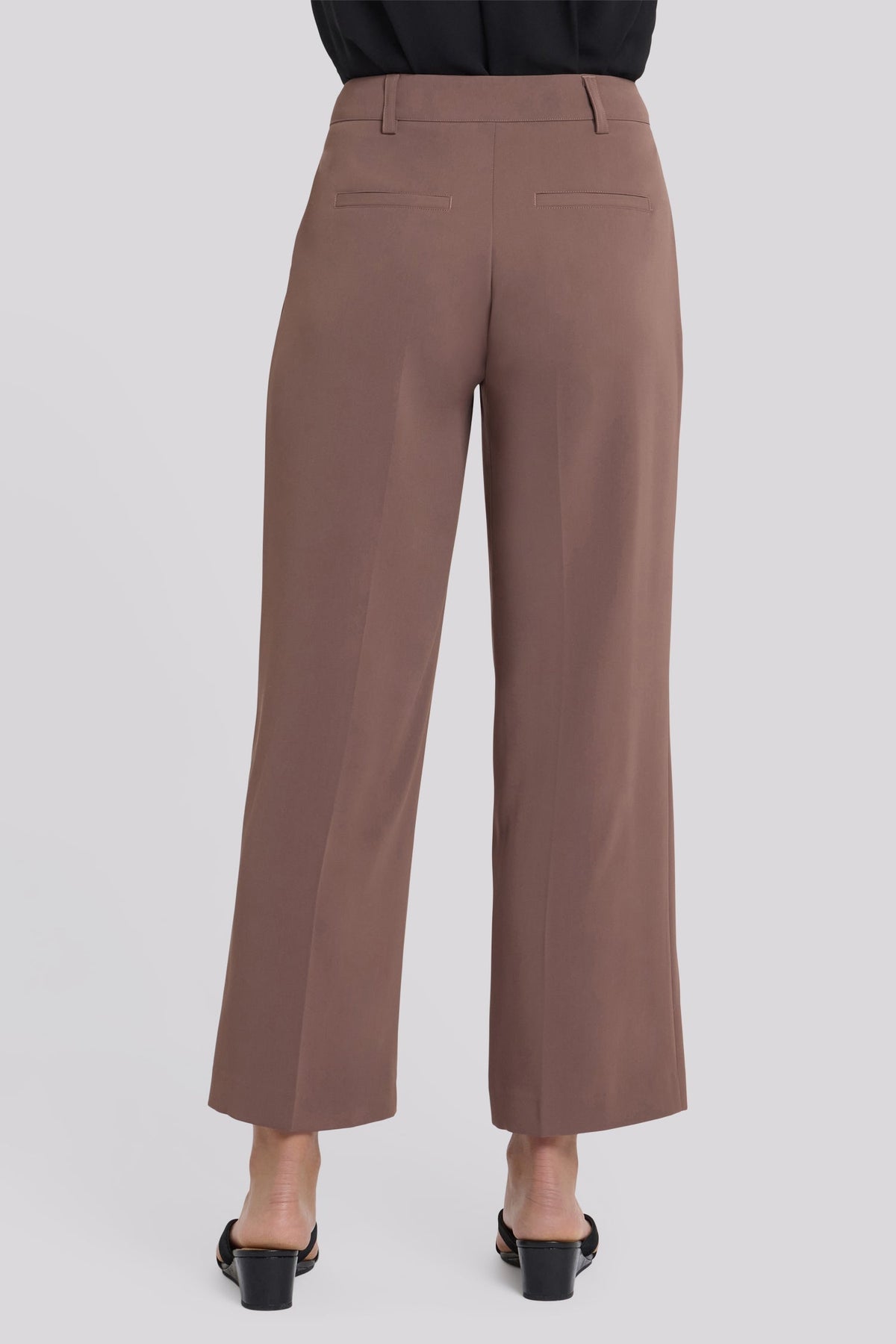 Wide Leg Ankle Trouser Pants - Deep Taupe - wide leg trousers