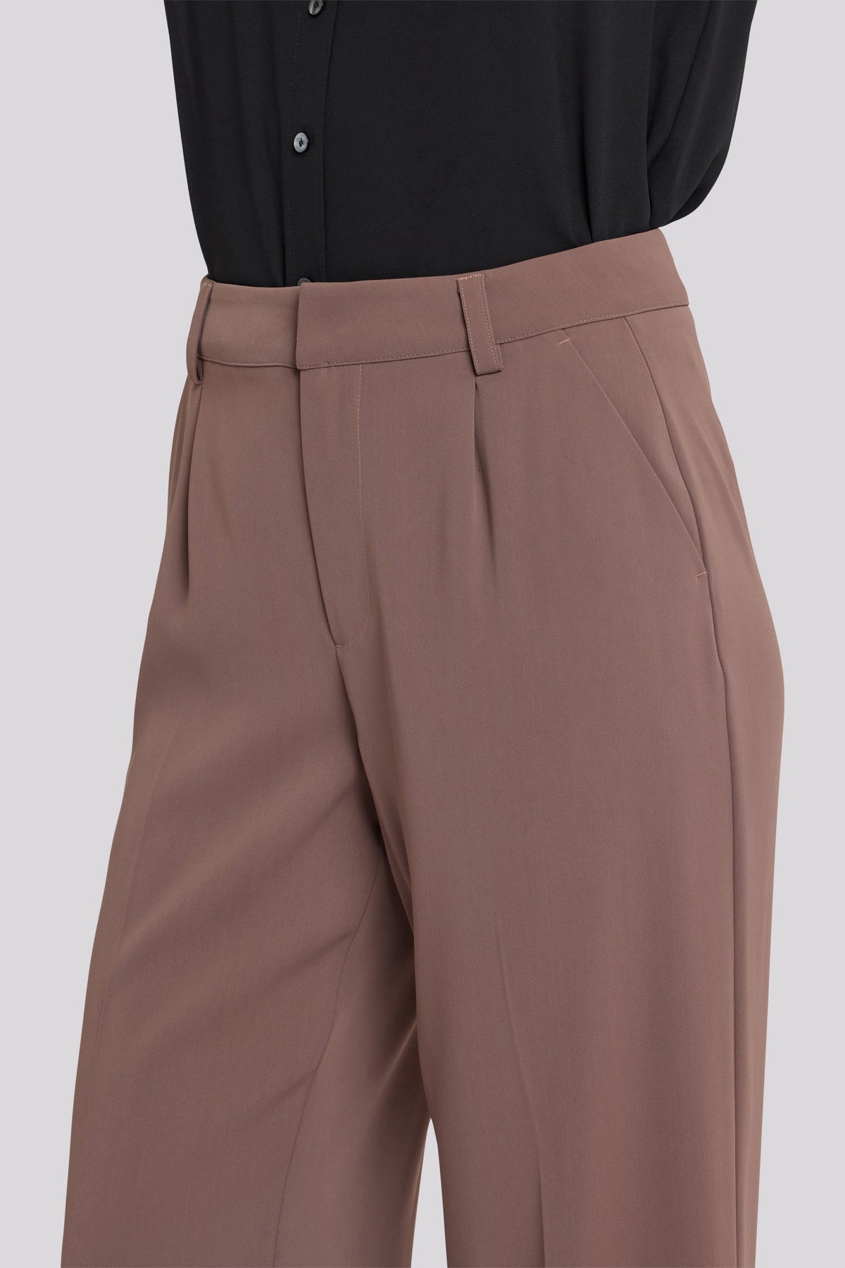 Wide Leg Ankle Trouser Pants - Deep Taupe - wide leg trousers