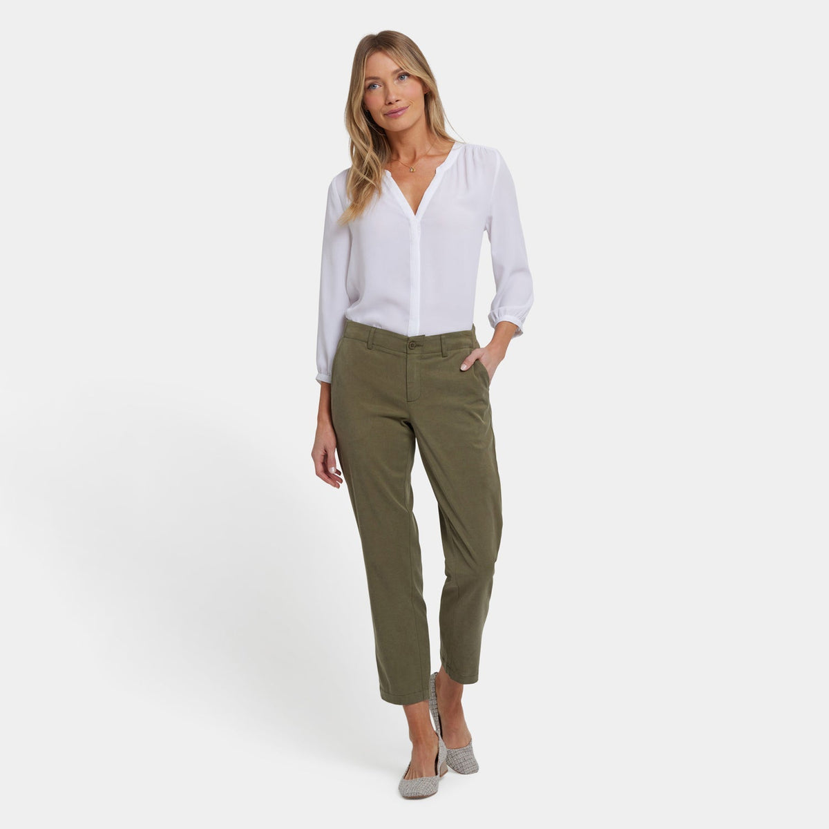 Easy-Fit Ankle Trouser Pants - Bay Leaf - ankle trousers
