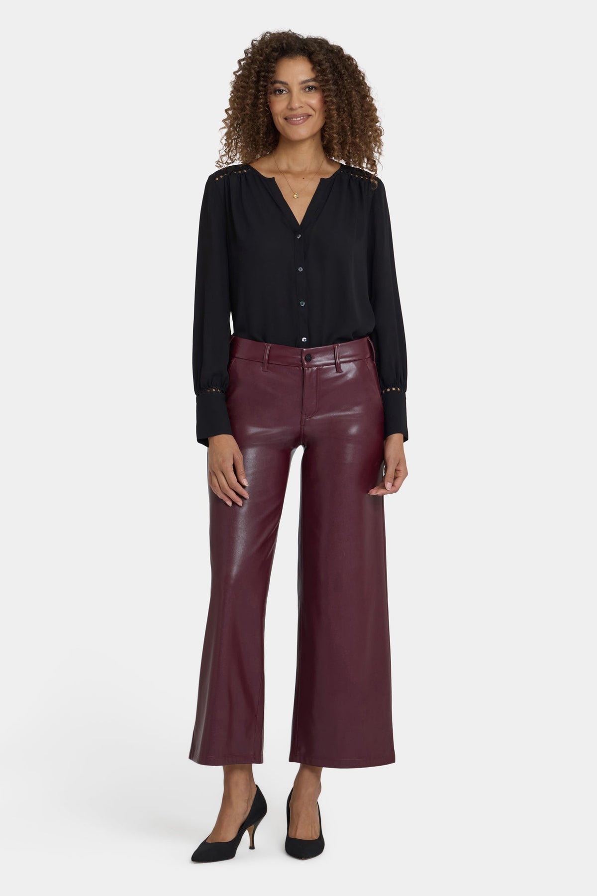Vegan Stretch Leather Wide Leg Trouser Pants - Tavern - wide leg trousers