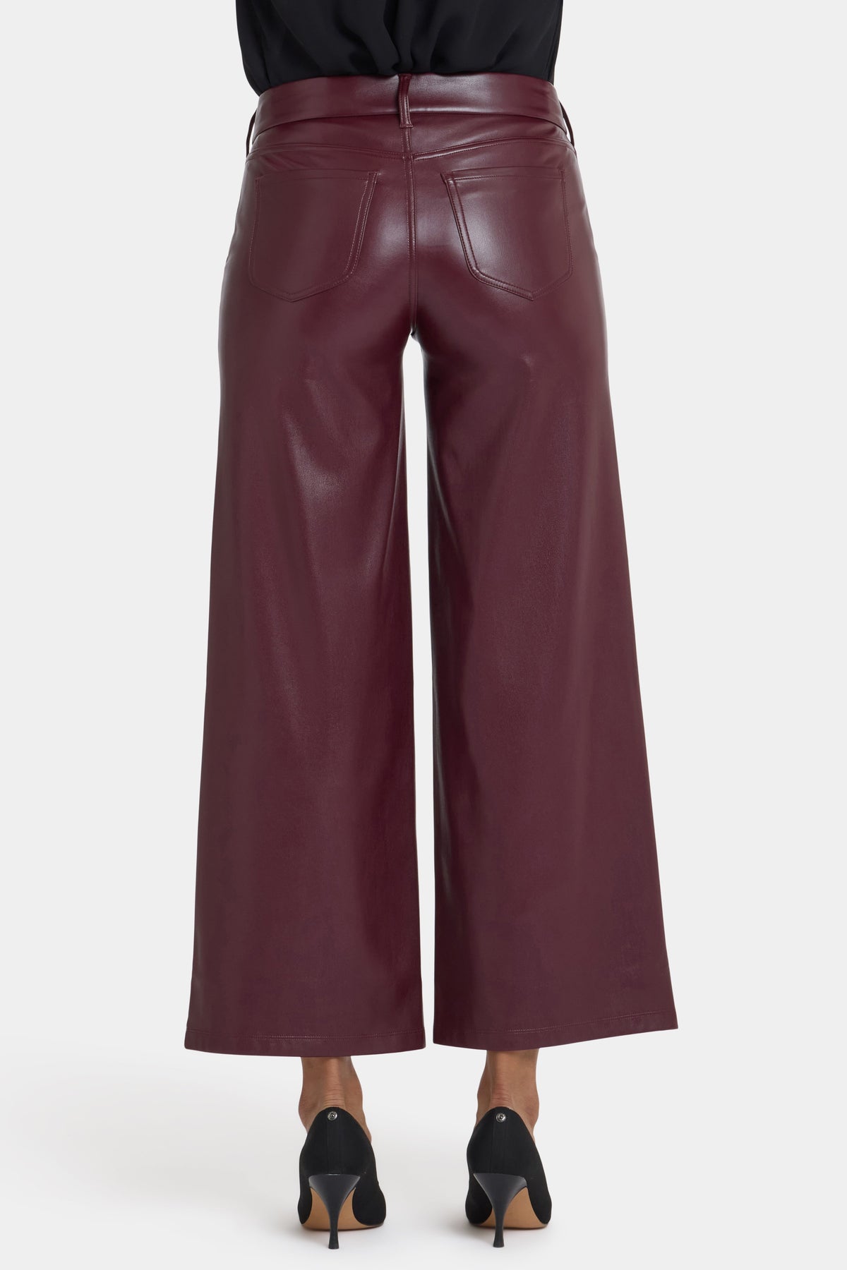 Vegan Stretch Leather Wide Leg Trouser Pants - Tavern - wide leg trousers