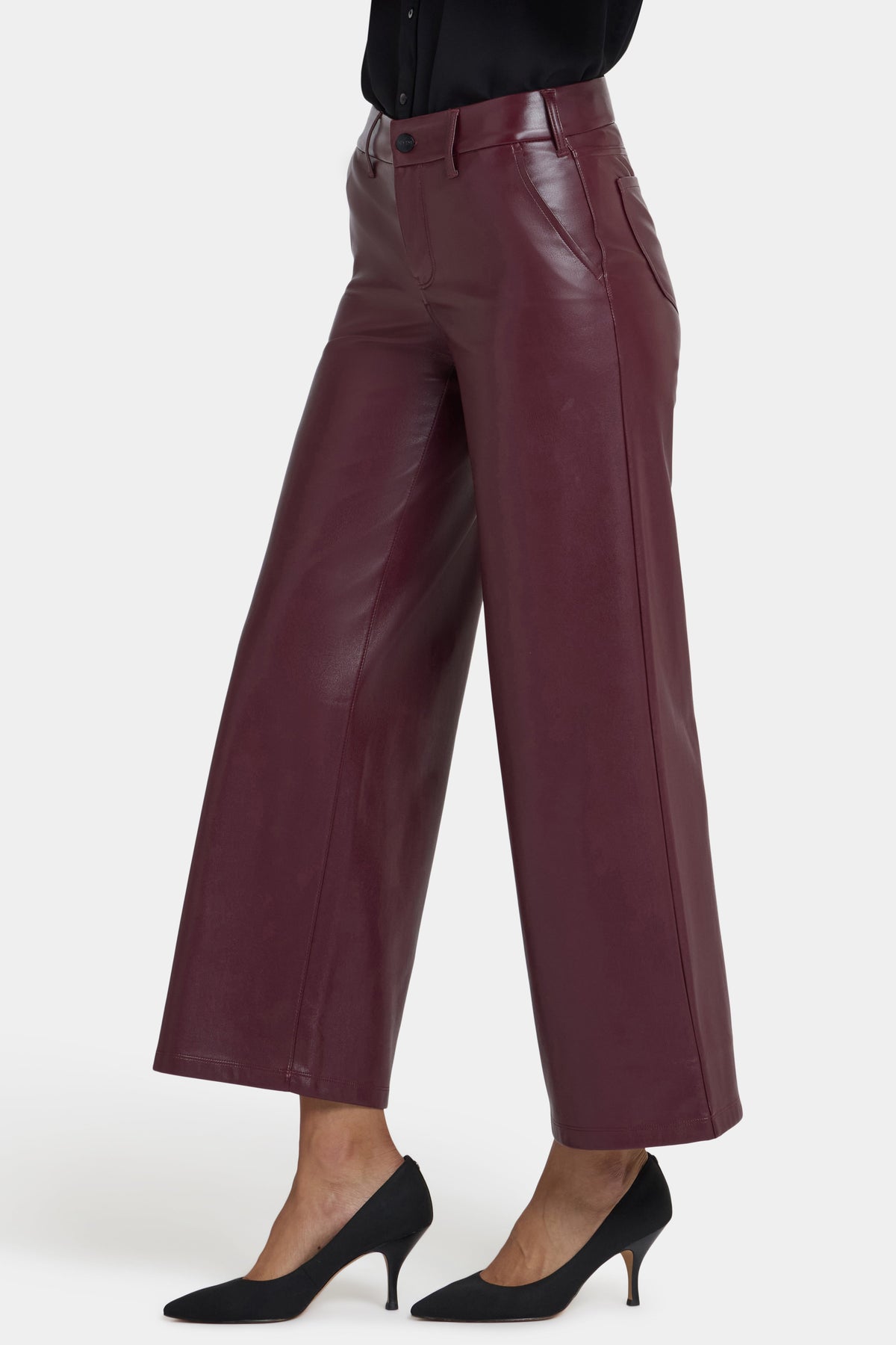 Vegan Stretch Leather Wide Leg Trouser Pants - Tavern - wide leg trousers