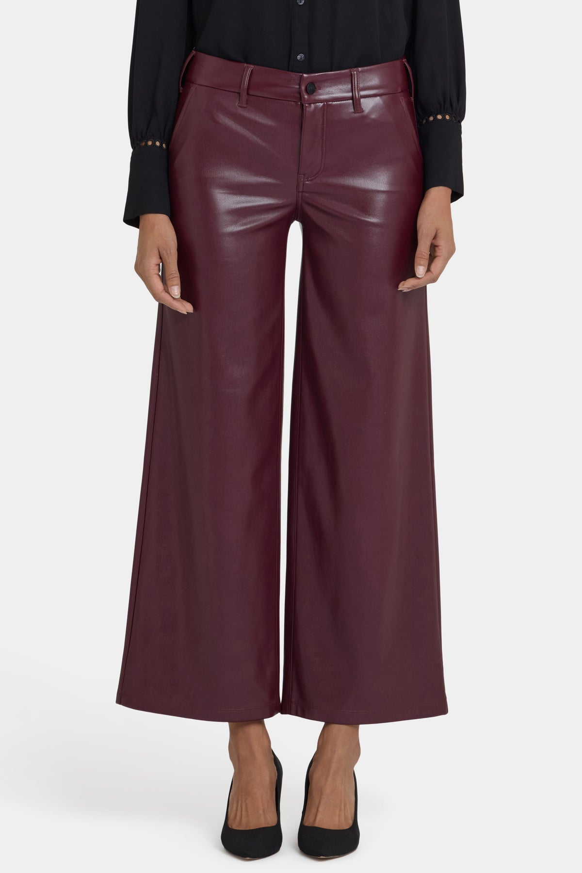 Vegan Stretch Leather Wide Leg Trouser Pants - Tavern - wide leg trousers