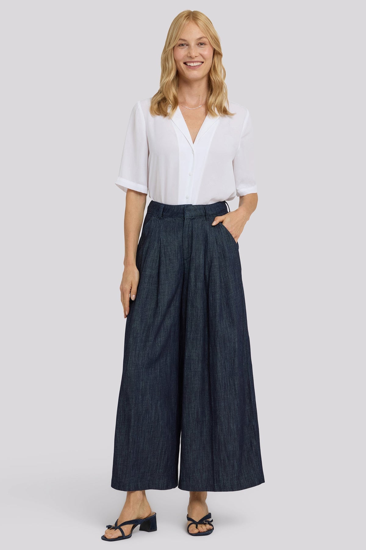Giselle Wide Leg Ankle Trouser Pants - Dark Indigo - wide leg trousers