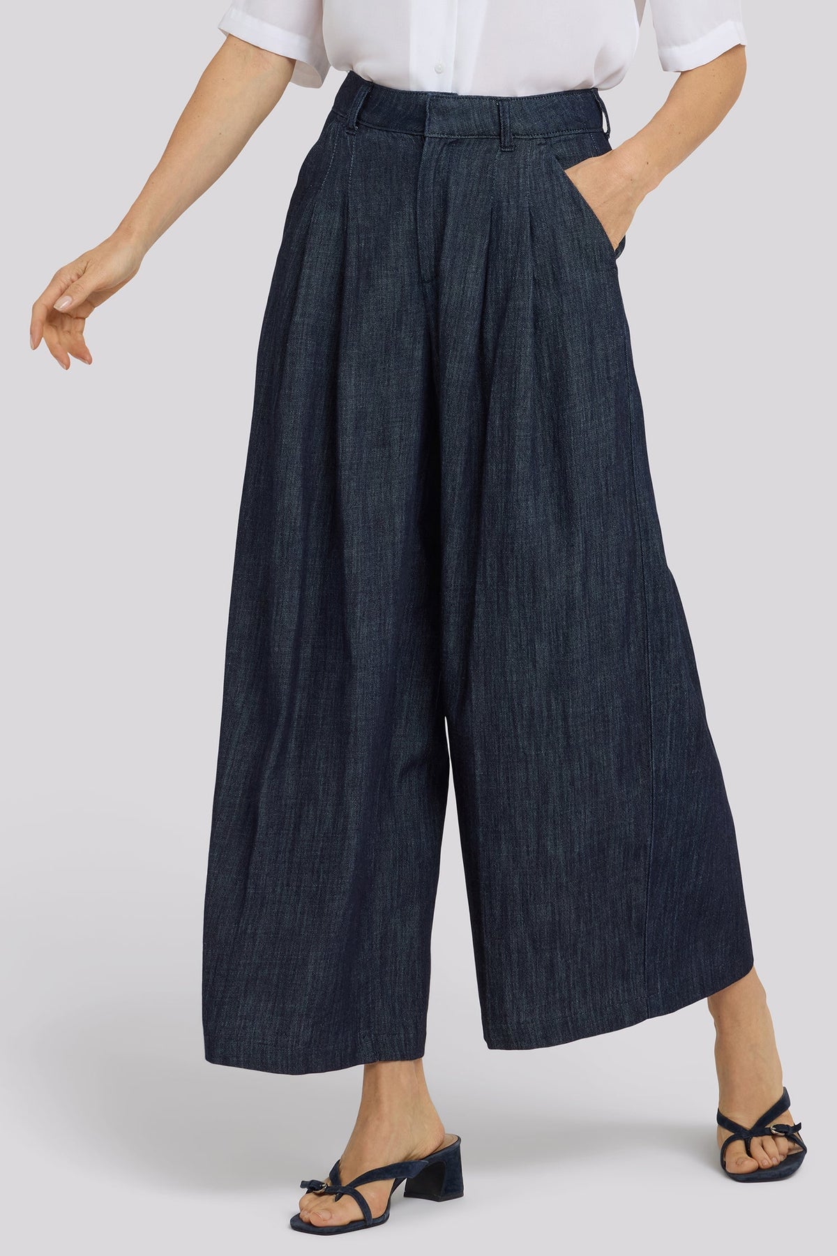 Giselle Wide Leg Ankle Trouser Pants - Dark Indigo - wide leg trousers