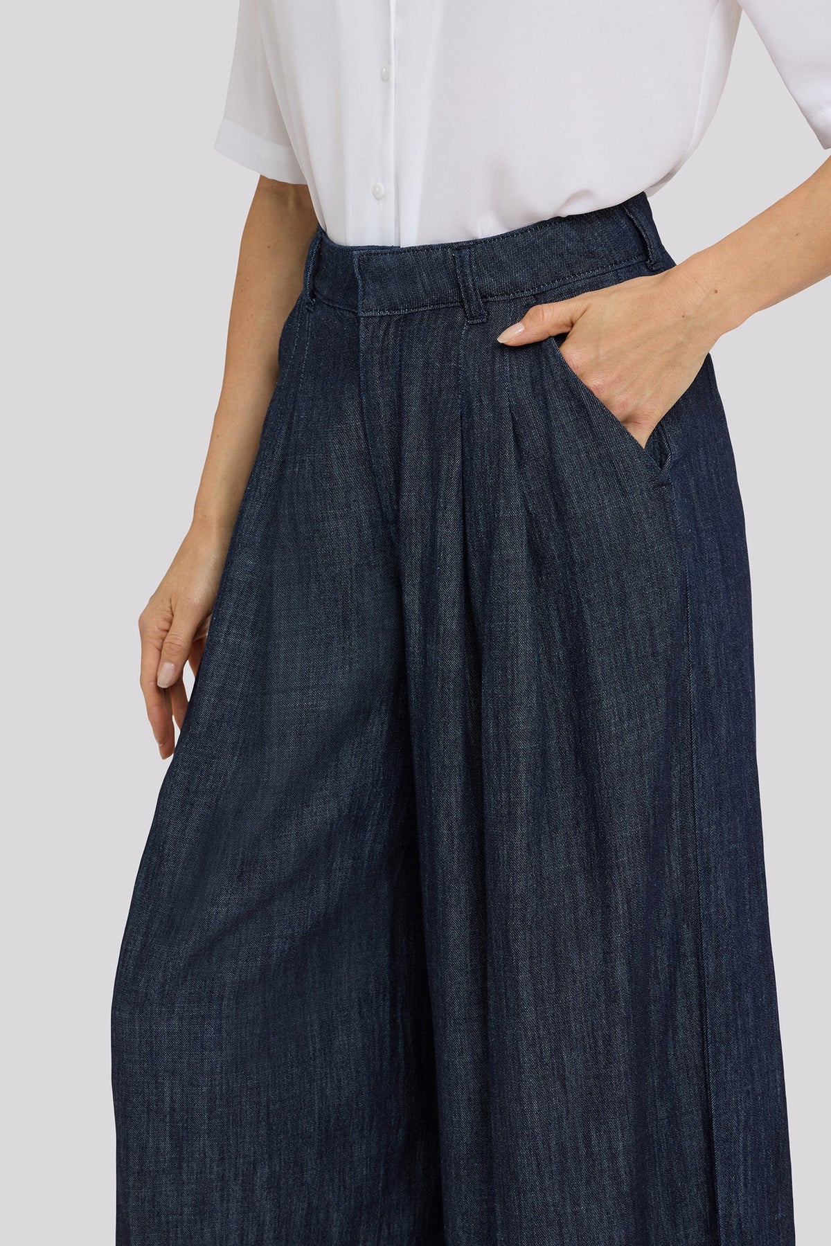 Giselle Wide Leg Ankle Trouser Pants - Dark Indigo - wide leg trousers