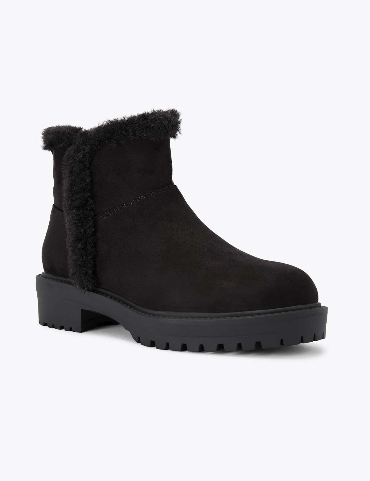 Women's Faux Fur Lining Flat Ankle Boots - Black | sheepskin boots | SAVINTARI